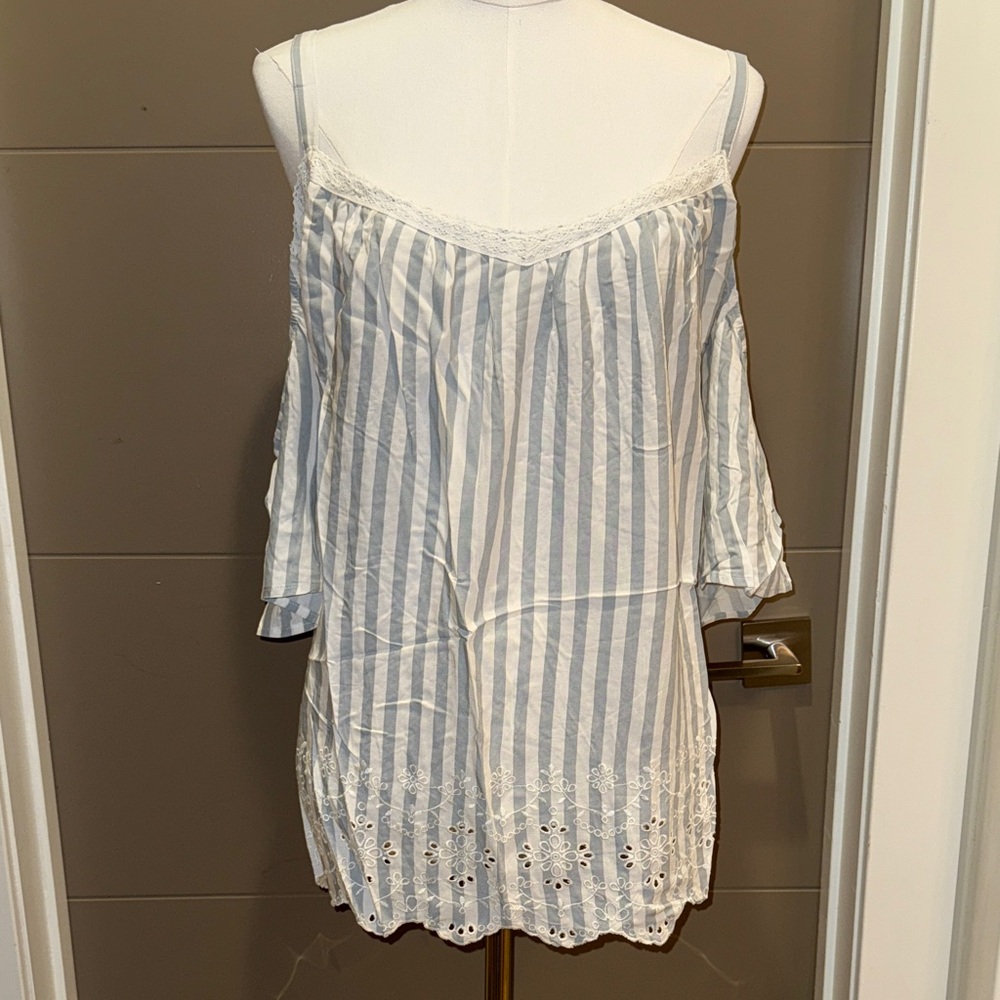 Maurices Blue and White Striped Cold Shoulder Top